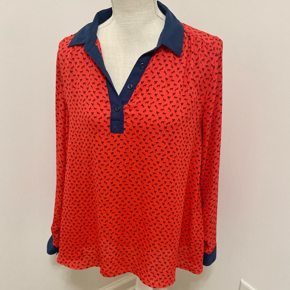 Free People S Horse Print Boyfriend Shirt Blouse Top Small Button Cuff